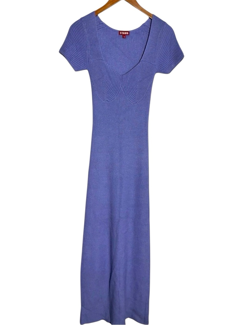 STAUD Camden Rib Knit Midi Dress Periwinkle Lavender XS STRETCH - Picture 2 of 7